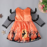 Halloween Fashion Pumpkin Tree Bat Net Yarn Polyester Girls Dresses main image 3