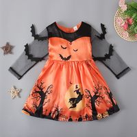 Halloween Fashion Pumpkin Tree Bat Net Yarn Polyester Girls Dresses main image 1