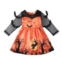 Halloween Fashion Pumpkin Tree Bat Net Yarn Polyester Girls Dresses main image 2