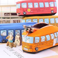 Cute Creative Canvas Student Stationery Small Animal Bus Pencil Case main image 3