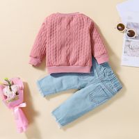 Fashion Solid Color Ripped Denim Knit Girls Clothing Sets main image 2