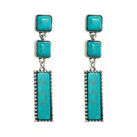 Ethnic Style Square Rectangle Alloy Inlay Turquoise Women's Drop Earrings 1 Pair main image 3