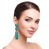 Ethnic Style Square Rectangle Alloy Inlay Turquoise Women's Drop Earrings 1 Pair main image 5