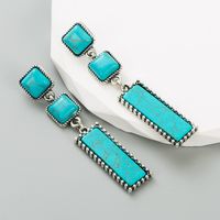 Ethnic Style Square Rectangle Alloy Inlay Turquoise Women's Drop Earrings 1 Pair main image 7