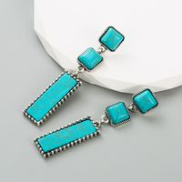 Ethnic Style Square Rectangle Alloy Inlay Turquoise Women's Drop Earrings 1 Pair main image 4