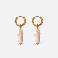 Fashion Solid Color Stainless Steel Pearl Gold Plated Drop Earrings 1 Pair main image 4