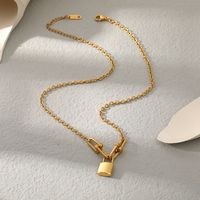 Fashion Lock Stainless Steel Gold Plated Pendant Necklace 1 Piece main image 2
