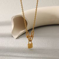 Fashion Lock Stainless Steel Gold Plated Pendant Necklace 1 Piece sku image 1