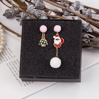 Cute Christmas Tree Santa Claus Elk Alloy Asymmetrical Plush Enamel Women's Drop Earrings 1 Pair sku image 1