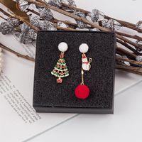 Cute Christmas Tree Santa Claus Elk Alloy Asymmetrical Plush Enamel Women's Drop Earrings 1 Pair sku image 2