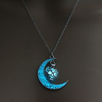 Retro Moon Water Droplets Alloy Luminous Hollow Out Women's Men's Pendant Necklace sku image 25
