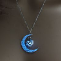 Retro Moon Water Droplets Alloy Luminous Hollow Out Women's Men's Pendant Necklace sku image 26