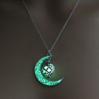 Retro Moon Water Droplets Alloy Luminous Hollow Out Women's Men's Pendant Necklace sku image 27