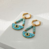 Fashion Semicircle Stainless Steel Beaded Gold Plated Inlay Natural Stone Drop Earrings 1 Pair main image 4
