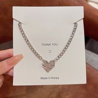 Fashion Heart Shape Titanium Steel Plating Rhinestones Pendant Necklace 1 Piece sku image 1
