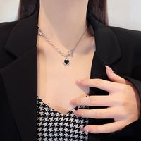 Fashion Heart Shape Titanium Steel Enamel Rhinestones Pendant Necklace main image 4