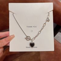Fashion Heart Shape Titanium Steel Enamel Rhinestones Pendant Necklace main image 6