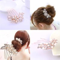 Sweet Flower Alloy Plating Artificial Rhinestones Artificial Pearls Hair Combs main image 1