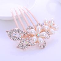 Sweet Flower Alloy Plating Artificial Rhinestones Artificial Pearls Hair Combs sku image 6