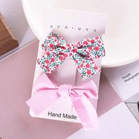 Sweet Flower Bow Knot Cloth Printing Hair Clip 2 Pieces sku image 1