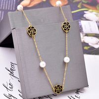 Retro Flower Titanium Steel Epoxy Artificial Pearls Necklace main image 6