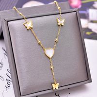 Fashion Heart Shape Butterfly Titanium Steel Inlay Shell Necklace main image 1