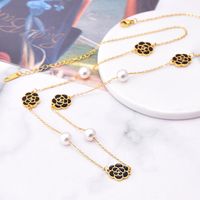 Retro Flower Titanium Steel Epoxy Artificial Pearls Necklace main image 4