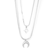 Retro Star Moon Heart Shape Stainless Steel Rhinestones Layered Necklaces sku image 3