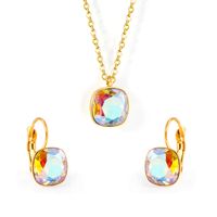 Fashion Geometric Stainless Steel Artificial Gemstones Earrings Necklace 1 Set sku image 18
