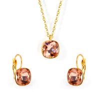 Fashion Geometric Stainless Steel Artificial Gemstones Earrings Necklace 1 Set sku image 23