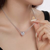Sweet Heart Shape Sterling Silver Plating Zircon Pendant Necklace main image 4