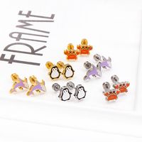Cute Penguin Dolphin Stainless Steel Ear Studs 1 Pair main image 2