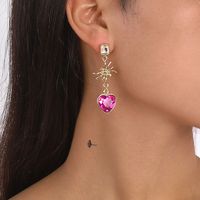 Fashion Heart Shape Spider Alloy Plating Inlay Rhinestones Women's Drop Earrings 1 Pair main image 3