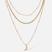 Fashion Moon Stainless Steel Pearl Gold Plated Layered Necklaces 1 Piece main image 5