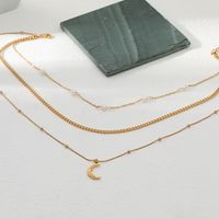 Fashion Moon Stainless Steel Pearl Gold Plated Layered Necklaces 1 Piece main image 2