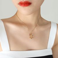 Style Ins Lettre Ovale Acier Au Titane Incruster Zircon Collier 1 Pièce sku image 5