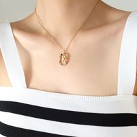 Style Ins Lettre Ovale Acier Au Titane Incruster Zircon Collier 1 Pièce sku image 11