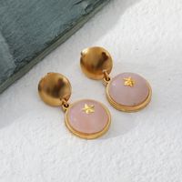 Fashion Star Stainless Steel Gold Plated Inlay Natural Stone Drop Earrings 1 Pair main image 3