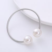 Fashion Pearl Stainless Steel Artificial Pearls Rhinestones Bangle 1 Piece main image 3