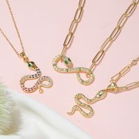 Fashion Snake Copper Inlay Zircon Pendant Necklace 1 Piece main image 5