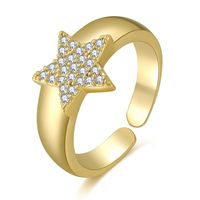 Fashion Heart Shape Copper Heart Star Inlaid Gold Gem Rings sku image 2