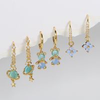 Fashion Star Flower Copper Inlay Zircon Dangling Earrings 1 Set main image 1