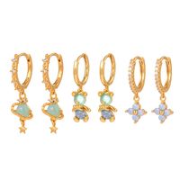 Fashion Star Flower Copper Inlay Zircon Dangling Earrings 1 Set main image 5