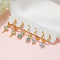 Fashion Star Flower Copper Inlay Zircon Dangling Earrings 1 Set main image 4