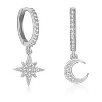 1 Pair Shiny Star Moon Inlay Copper Zircon Drop Earrings sku image 1