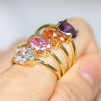 Simple Style Geometric Copper Inlay Zircon Rings 1 Piece main image 5