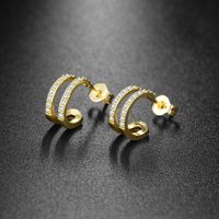 1 Pair Fashion C Shape Copper Artificial Gemstones Ear Studs main image 3