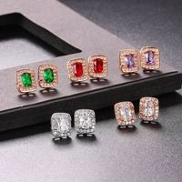 Simple Style Square Copper Zircon Ear Studs 1 Pair main image 4