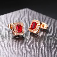 Simple Style Square Copper Zircon Ear Studs 1 Pair main image 3