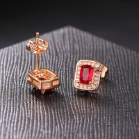 Simple Style Square Copper Zircon Ear Studs 1 Pair main image 2